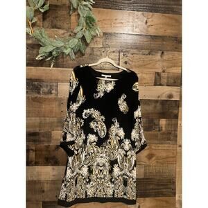 NWT Studio One New York Black Gold Ivy Paisley Print Knit Shift Dress XL